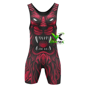 Vantex Sports Red Tiger Face Sublimation <b>Wrestling</b> Singlet Adult Quick Dry Unisex Spandex 200g - Product Image 1