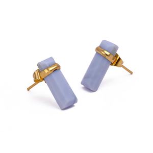 ต่างหูแบบแท่งทรงสี่เหลี่ยมผืนผ้าทำมือจากทองเหลืองประดับโอปอลสีน้ำเงิน ชุบทองคำขาวและทองคำ ดีไซน์เรียบง่ายทันสมัยสำหรับผู้หญิง - Product Image 2