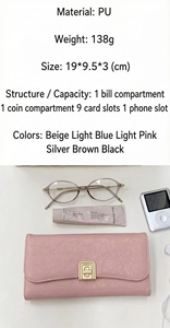 Mutual Sales Fabulous Quality Luxury <b>Silver</b> Cracked PU Long Tri-Fold <b>Clutch</b> Purse Card Slots Coin Pocket Wallet For Women - Product Image 6