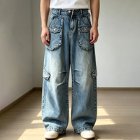 Pantalon de travail streetwear unisexe à jambe large, en jean rétro et tendance, avec boutons décoratifs, respirant et amincissant, idéal pour le printemps