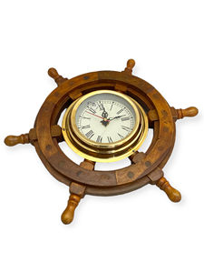Reloj de Pared Moderno Art Deco de Madera con Diseño de Timón de Barco, Funciona con Batería, para Decoración Náutica - Product Image 3
