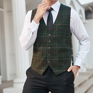 Gilet vintage à carreaux écossais pour homme, coupe ajustée, style classique écossais, gilet formel pour garçons d'honneur et événements - Product Image 2