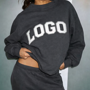 Sudadera Oversize de Mujer Gris Oscuro con Logo Estampado, Cuello Redondo, Manga Larga, Estilo Casual Urbano y Deportivo, Venta al por Mayor OEM ODM - Product Image 1