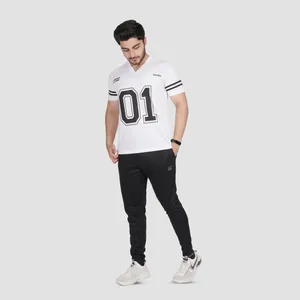 Camiseta de Fútbol Blanca con Cuello en V para Hombre, Manga Larga, Número 01, Impresión Digital, Transpirable, 100% Poliéster, Antibacteriana, Secado Rápido, Anti-UV - Product Image 1