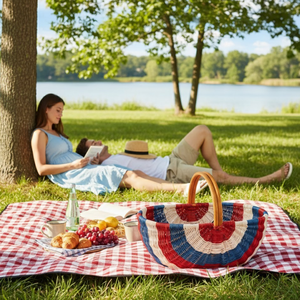 ตะกร้าปิกนิกหวายพับได้คุณภาพสูงสไตล์วินเทจอเมริกัน สำหรับงานเทศกาล งานแฮนด์เมด เป็นมิตรกับสิ่งแวดล้อม เหมาะสำหรับตั้งแคมป์ วันรำลึก/วันที่ 4 กรกฎาคม - Product Image 2