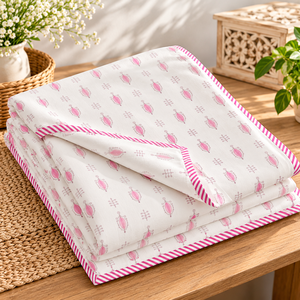 Acogedora Manta de Algodón Ligero Dohar con Ribete Rosa, Tejido Suave y Transpirable para un Dormitorio y Hogar Confortables - Product Image 5