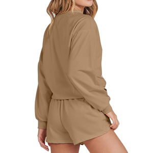 Nouvel ensemble sweat-shirt et short en tricot 100 % coton, col rond, solide, écologique, séchage rapide, 2 pièces, du meilleur fournisseur - Product Image 2