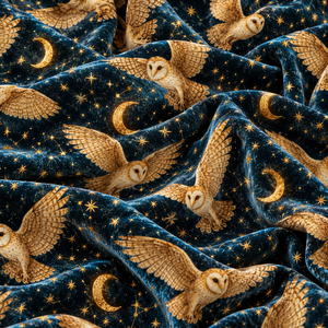 Paneles de Cortina Opacos de Terciopelo con Diseño de Búho Verde Azulado, Patrón de Luna y Estrellas, Pliegues Prensados - Product Image 5