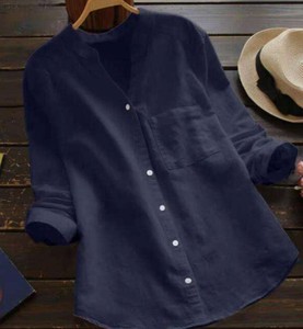 Nueva Camisa Casual de Algodón Tejido para Mujer con Bordado y Botones al Frente, Corte Regular, Temporada Primavera/Verano/Otoño, Directo de Fábrica - Product Image 3