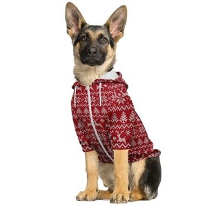 Christmas Red Cotton Classic Knit Hoodie for Dogs with Comfortable Winter Wear - Product Image 1