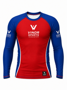 Vinor Sports Industry – T-shirt de compression à manches courtes en Spandex pour homme, rouge et bleu, séchage rapide, respirant, anti-bactérien, protection UV - Product Image 1
