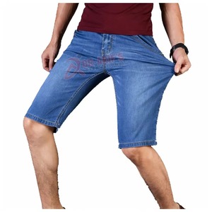 Summer Men's Woven Denim Shorts with Belt & Lace Embroidery Stretch Slim Fit Big Sizes 40-46 Business Casual Blue - Product Image 1