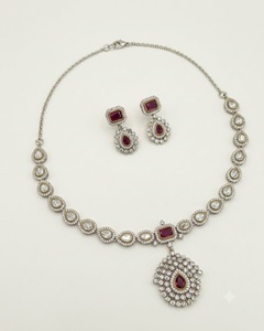 Radiant And Pear Cut Stone Kundan Necklace <b>Set</b> With Matching Earrings Antique Gold Plated Ethnic Wear <b>Jewellery</b> <b>Set</b> Manufacturer - Product Image 1