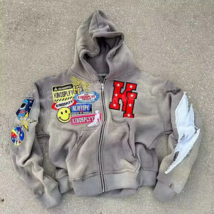 Sudadera con capucha de invierno para hombre, de moda, con cremallera completa, lavado ácido desgastado, con diamantes de imitación, diseño de máscara de Spider-Man, tipo balaclava ninja, 500 g/m², 100% algodón - Product Image 2