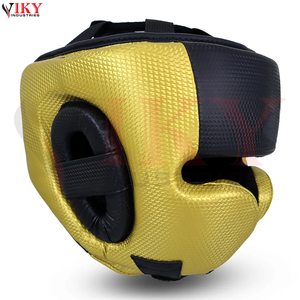 Casque de boxe en cuir synthétique texturé or et noir personnalisé pour l'entraînement de Muay Thai, protection pour le kickboxing et le sparring - Product Image 2