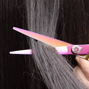 Ciseaux à effiler en acier inoxydable, 28 dents, manche long, pour droitiers, légers, réutilisables, pour couper les cheveux, rose - Product Image 4