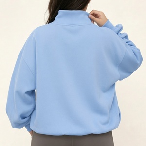 Womens <b>Light</b> Blue Oversized Mock Neck Sweatshirt Pink Trackstar Embroidery Heavyweight Fleece Top - Product Image 2