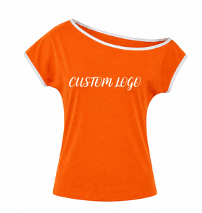 Women's <b>Brown</b> Off Shoulder T-Shirt Custom Logo Print Embroidery Appliques 100% Cotton Solid Knitted Casual Regular Fit Quick Dry - Product Image 5