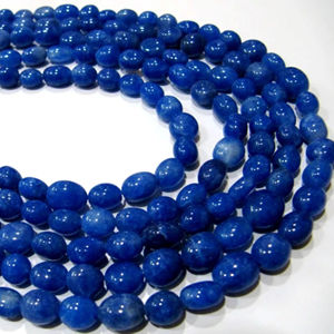 Perles de pierre de quartz saphir bleu teint, forme ovale, 13 pouces de long - Product Image 1