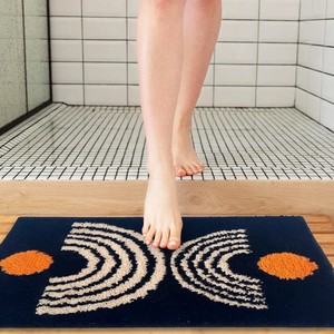 Alfombra de Baño Moderna Abstracta con Diseño de Chenilla Antideslizante y Detalles en Naranja para Uso Doméstico - Product Image 6