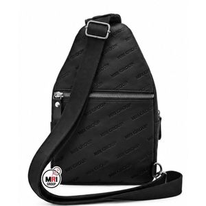Minimalist Style MRI GROUP <b>Black</b> PU High Quality Leather Letter Pattern Crossbody <b>Bag</b> with Zipper Closure Single Strap Daily Use - Product Image 2