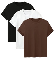 Lot de 3 T-shirts décontractés pour hommes 100 % coton, respirants, prérétrécis, lavage enzymatique, écologiques, anti-plis, séchage rapide, coupe ample, manches courtes