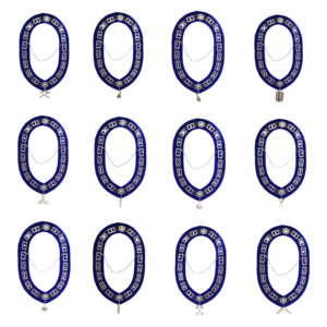 Ensemble d'aprons d'officier de Loge Maçonnique NESTA SPORTS Bleu, style vintage en cuir brodé 12x4, collier à 12 maillons, 12 bijoux, 12 gants - Product Image 3