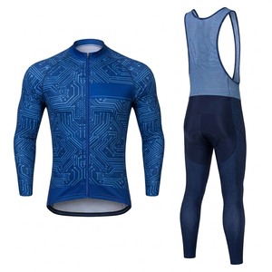 Ensemble de maillot de cyclisme pour homme, manches longues, motif bleu circuit, séchage rapide, respirant, vêtements de vélo de route - Product Image 1