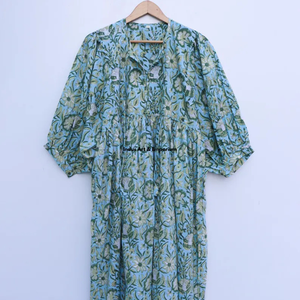 Beautiful floral Cotton Block Printed dress Dress For Casual wear Hand Block Printed Dress - Product Image 2