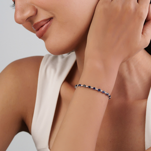 Pulsera de tenis apilable de alta calidad, la más vendida, con zafiro azul talla pera y diamantes, para unisex, de oro blanco macizo de 14K, joyería fina. - Product Image 4