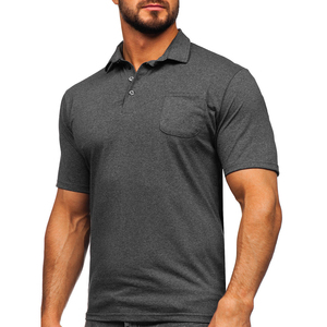 Polo à manches courtes gris foncé pour homme, en coton tricoté, couleur unie, décontracté, respirant, coupe classique, avec poche - Product Image 1
