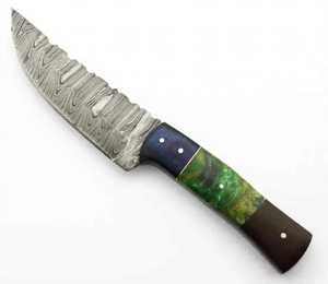 Couteau utilitaire artisanal en acier Damas avec manche en bois de résine segmenté - Product Image 2