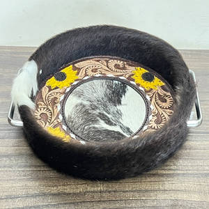 Handmade Western Tooled Leather Cowhide Serving Tray with Sunflower Floral Design and Metal Handles for Home Decor & Gifts - Product Image 3