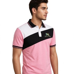 Custom <b>Pink</b> Black White Diagonal <b>Polo</b> <b>Shirt</b> Men's Color Block Pique Cotton Team Uniform Embroidered Logo OEM Wholesale - Product Image 3