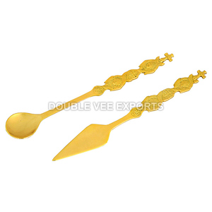 Gold Plated Embossed <b>Communion</b> Spoon and Spear Set | Orthodox Liturgical Utensils – DOUBLE VEE EXPORTS - Product Image 2