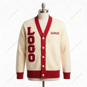 Custom Delta Sorority DST Ivory Red Acrylic Casual Jacquard Varsity <b>Cardigan</b> Sweater for Men <b>Women</b> Custom Letter Embroidery - Product Image 2