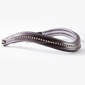 <b>Top</b> Branded Curved Padded Clear Crystals <b>Rhinestones</b> Inlaid Empty channel Padded Leather Horse brow band in full cob - Product Image 3