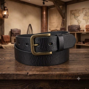 Ceinture en cuir de vachette véritable pour homme BS INTERNATIONAL NA234, boucle à ardillon vintage, acier massif, carrée, imperméable, écologique, tressée - Product Image 1