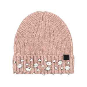 Gorro de Punto Rosa con Decoración de Diamantes de Imitación, Estilo Casual Unisex para Invierno - Product Image 1