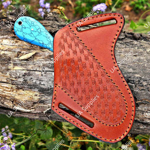 Cuchillo de acero inoxidable OEM al por mayor, tipo Bull Cutter, para vaqueros y ranchos, con hoja fija, mango de madera, funda de cuero personalizada, herramienta para camping al aire libre - Product Image 6