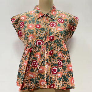 Débardeurs en coton tissé à imprimé floral écologique pour femme, légers, courts, boutonnés, décontractés, style japonais, pour le bureau et le quotidien - Product Image 1