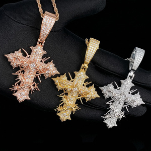 Pendentif Croix Glacée en Moissanite et Perle d'Eau Douce, en Argent 925 Plaqué Or/Rhodium, Charme Unisexe Hip Hop Couronne Épines - Product Image 6