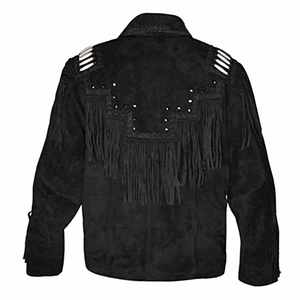 <b>Men</b> Cow Skin <b>Suede</b> Tassel Fringe Leather <b>Jacket</b> Turn-down Collar Breathable 240g Western Style Casual Winter Coat - Product Image 2