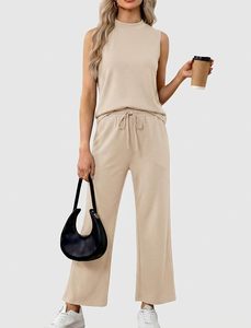 Womens Sleeveless Tank Top and Trouser <b>Set</b> Casual Two Piece Outfit Soft Cotton Lounge Wear Matching <b>Set</b> Comfortable Daily Wear - Product Image 3