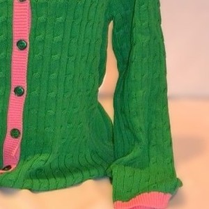 Cardigan en tricot vert pour femme, manches longues, col rond, boutonné, couleur unie, style preppy, épais, en acrylique, double boutonnage, vintage - Product Image 6
