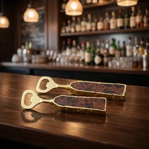 Abridor de botellas de latón de lujo con mango de piedra natural, herramienta de bar hecha a mano, abridor decorativo de vino y cerveza, regalo para el hogar, bar o cocina. - Product Image 5
