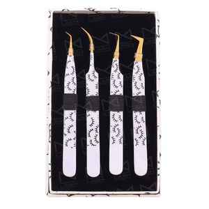 High Quality New Design Printed Lash White 7 Gold Tweezers for Russian Volume Eyelash Extension Tweezers Set for Eye Make up - Product Image 4
