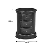 Commode ronde traditionnelle européenne en bois massif Daure, armoire latérale, organisateur de rangement à 3 tiroirs, table de chevet