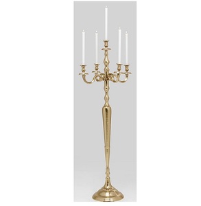 Handcrafted Gold Plated Aluminum <b>Candelabra</b> With Five Arms for Wedding Event Parties Tabletop Decor Centerpieces - Product Image 1
