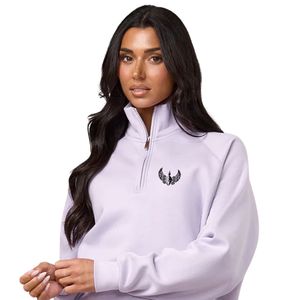 Sweat-shirt pour femme en molleton lavande à manches raglan, col montant et quart de zip, manches longues, style streetwear décontracté, coupe ample, pour usage quotidien - Product Image 3